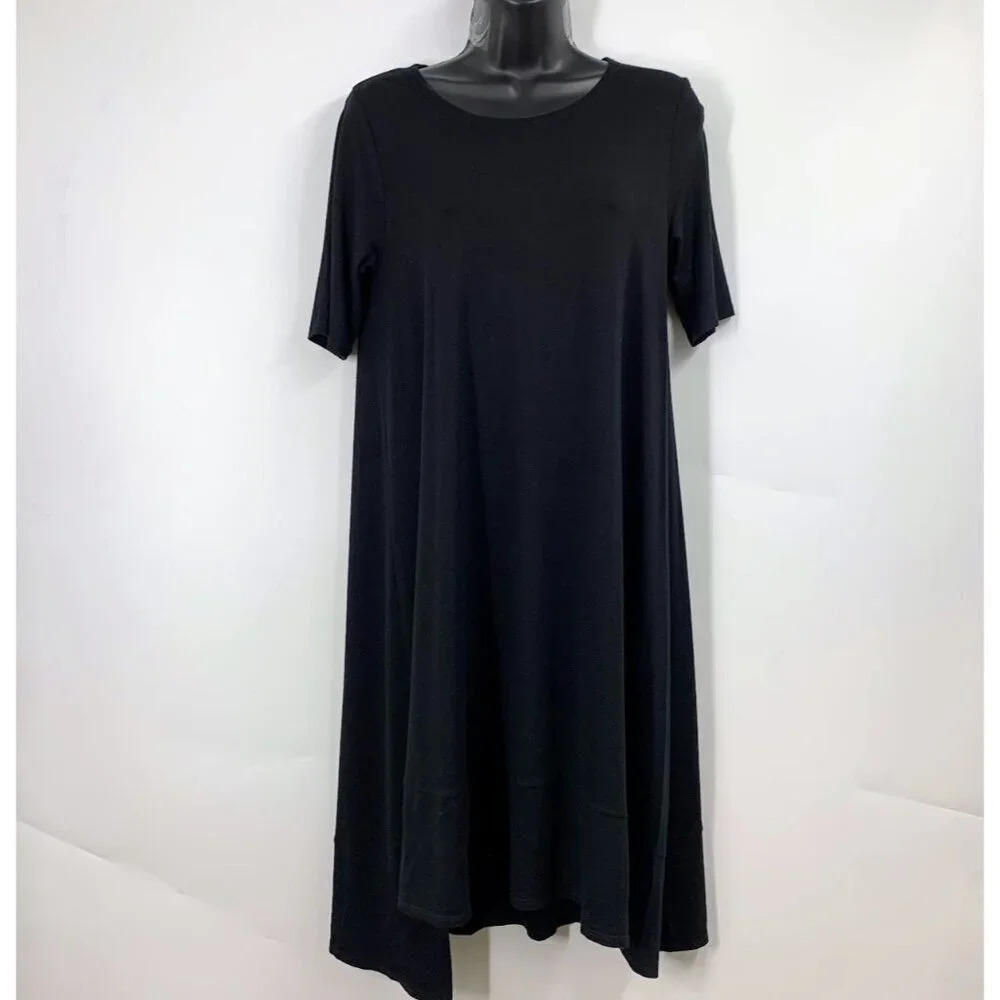 Eileen Fisher Women's Jersey Shift Viscose Spandex Asymmetrical Hem Dress SZ XS